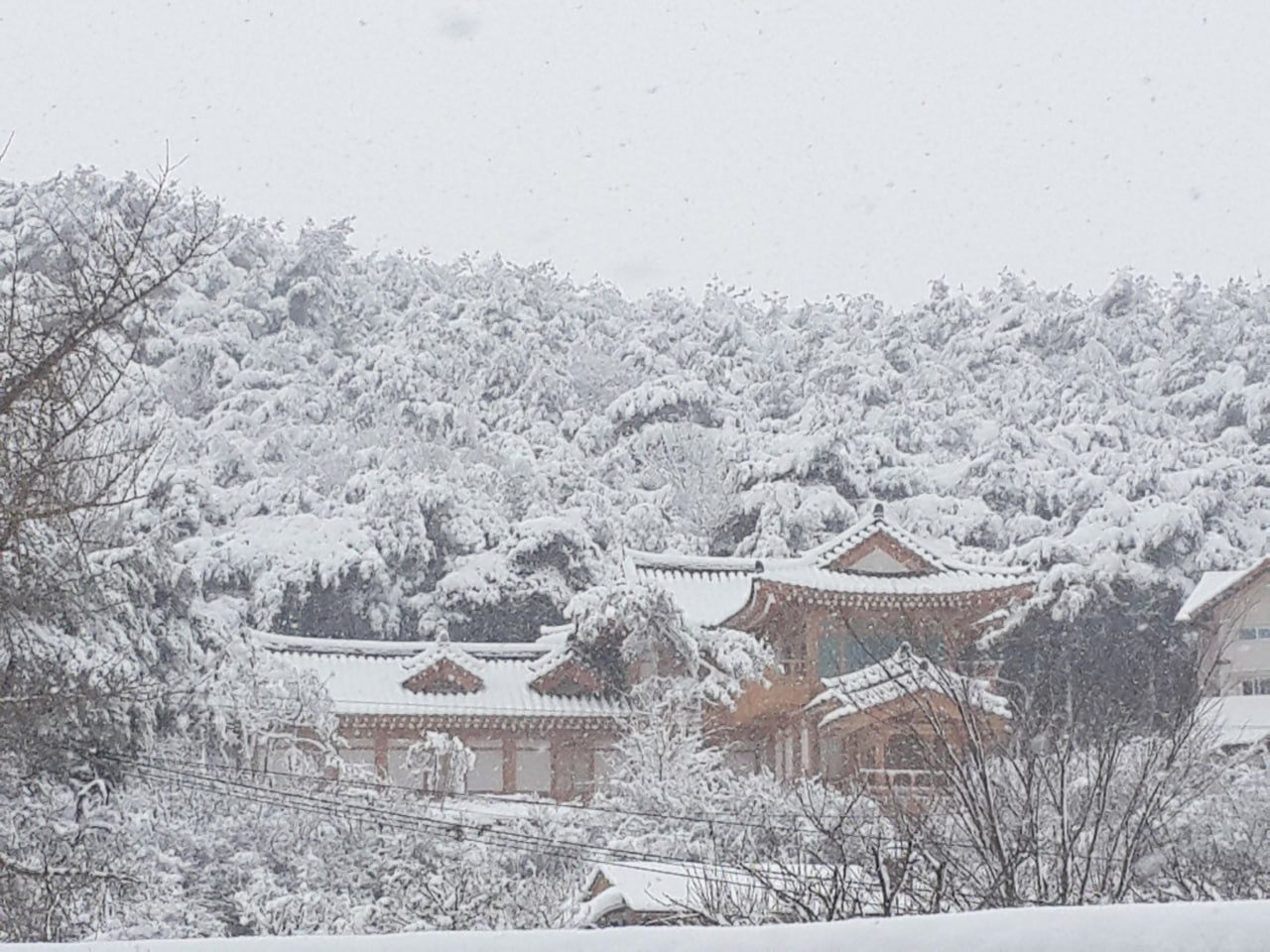 눈 덮인 겨울의 한옥 설경